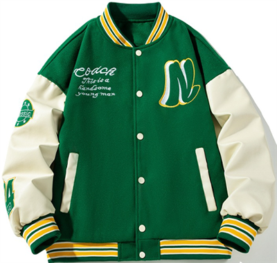 MENS BASEBALL JERSEY JACKET GREEN