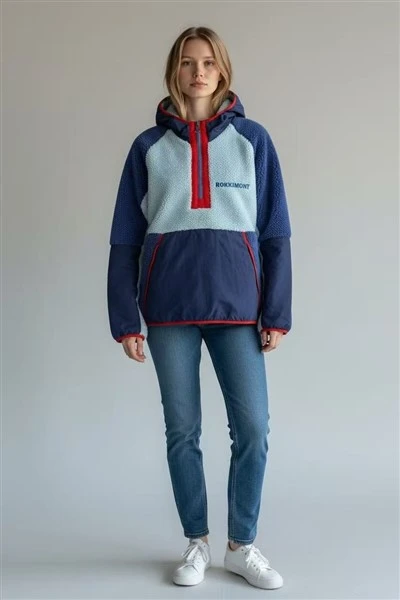 Color Block Hooded Sherpa Fleece Pullover Jacket price